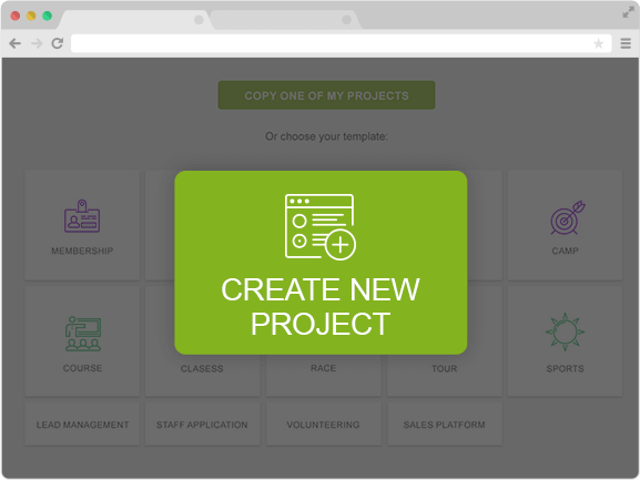 registration templates and easy create new registration project button