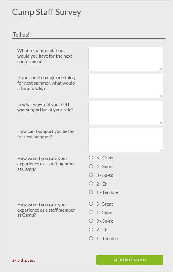 Camp Staff Surveys And Feedback Camp Registration Software - as we reach the end of summer c!   onducting exit interviews with camp staff is a part of the end of summer routine just like sending a post camp survey to