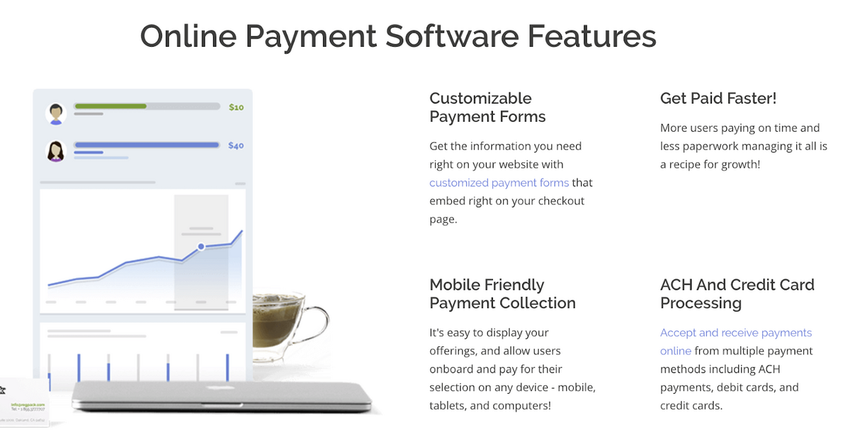 screenshot of RegPack online payment software features