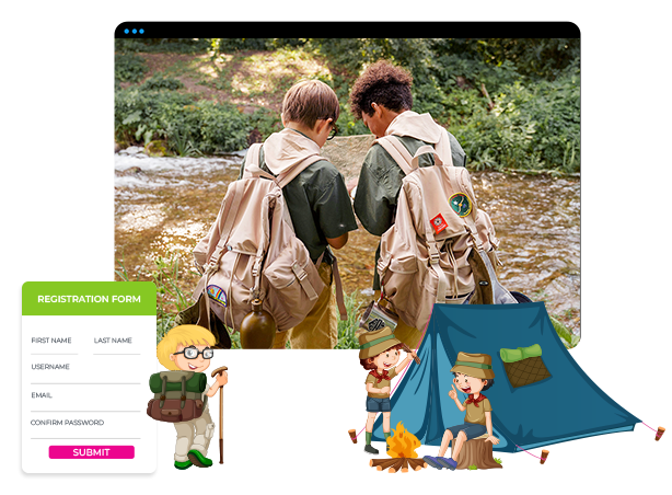 two boy scouts looking at a map in the woods